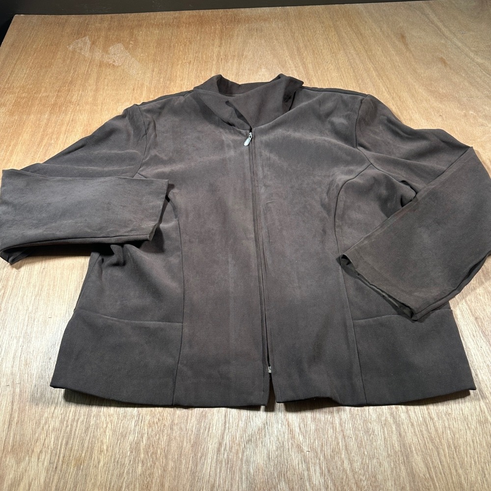 Sag Harbor Zip Jacket Women 18 Brown Faux Suede Shoulder Pads 20-7661